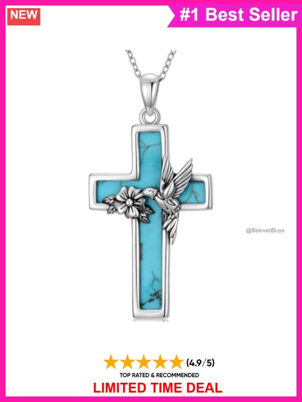 925 Sterling Silver Turquoise Cross Necklace Hummingbird Pendant Women